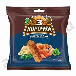 Сухарики ТРИ КОРОЧКИ семга и сыр + соус тар-тар 60г