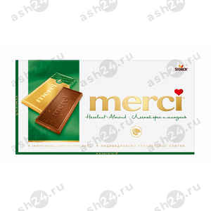 Шоколад MERCI лесной орех и миндаль 100г