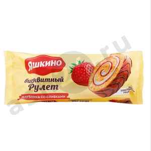 Рулет бисквитный ЯШКИНО клубника со сливками 200г