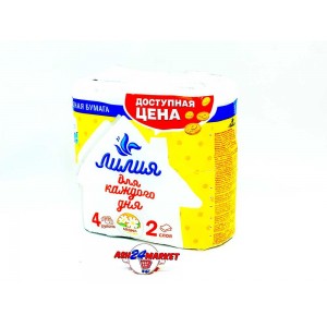Туалетная бумага ЛИЛИЯ ромашка 4 рулона 2 слоя