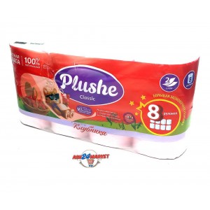 Туалетная бумага PLUSHE клубника 8 рулона 2 слоя