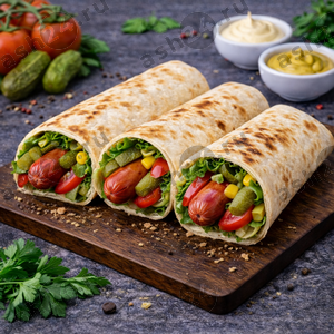 Выпечка Хот дог в лаваше (охотничья сосиска)